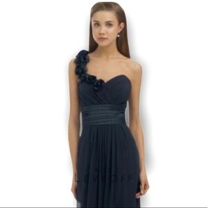 Bill Levkoff Navy One Shoulder Floral Bridesmaid